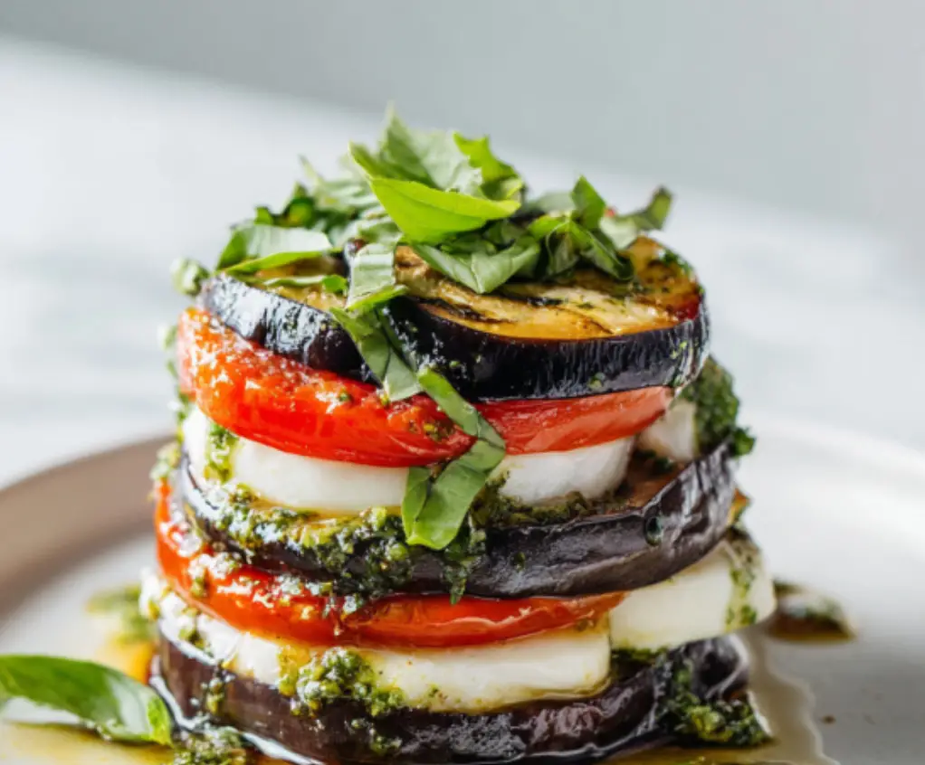 Grilled Eggplant Caprese Stack