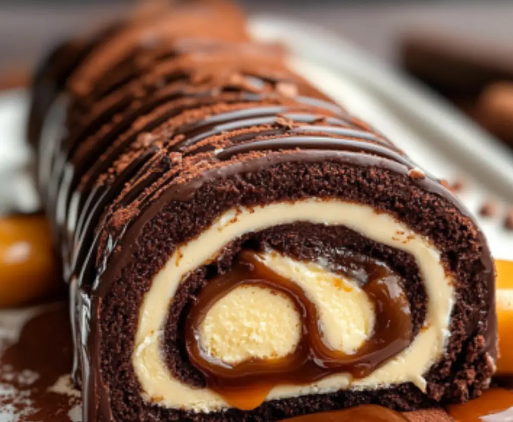 Chocolate Caramel Swiss Roll