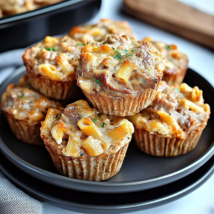 Mini Cheesy Meatball Pasta Muffins