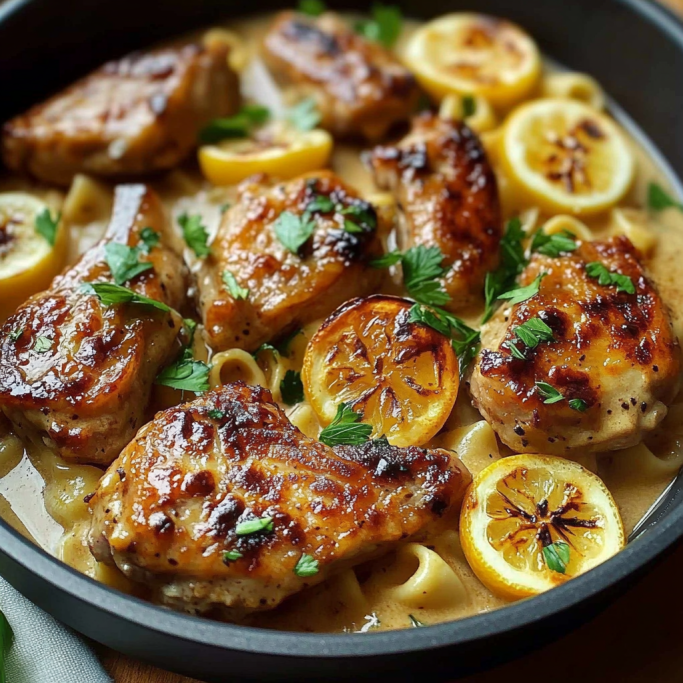 Lemon Chicken with Pasta in Creamy Sauce