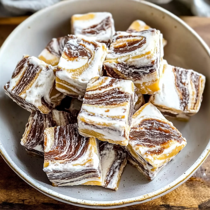 Swirled Chocolate Vanilla Caramel Fudge