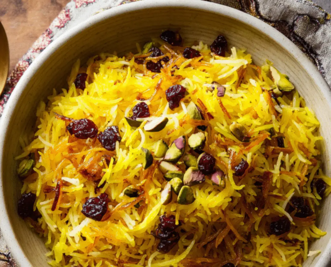 Persian Saffron Rice with Barberries & Pistachios (Zereshk Polo)