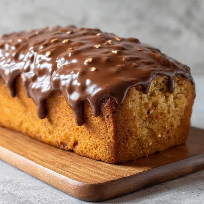 Golden Vanilla Loaf with Crunchy Chocolate Hazelnut Glaze