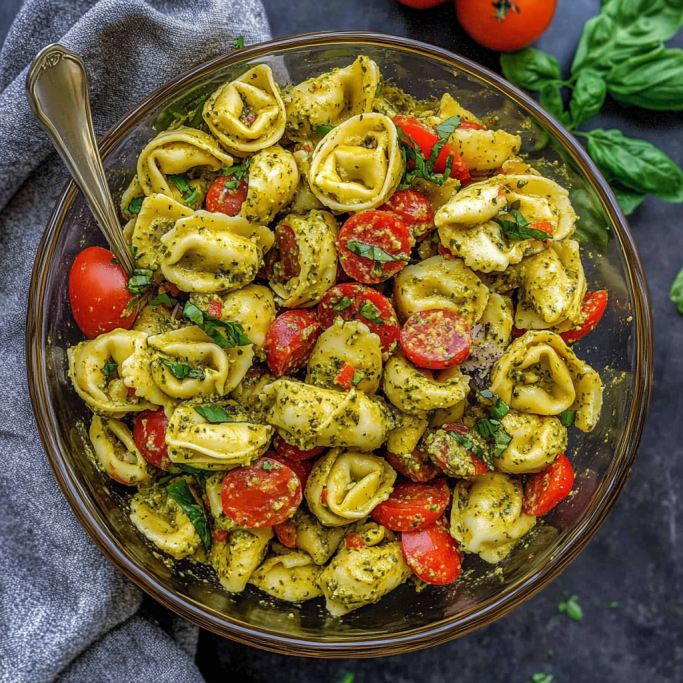 Pesto Tortellini Salad with Cherry Tomatoes