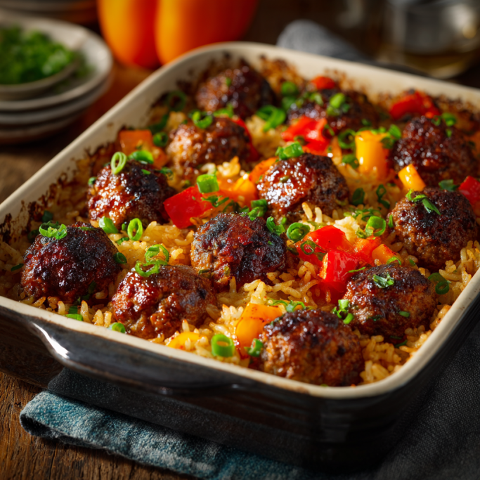 Baked Meatball and Rice Casserole