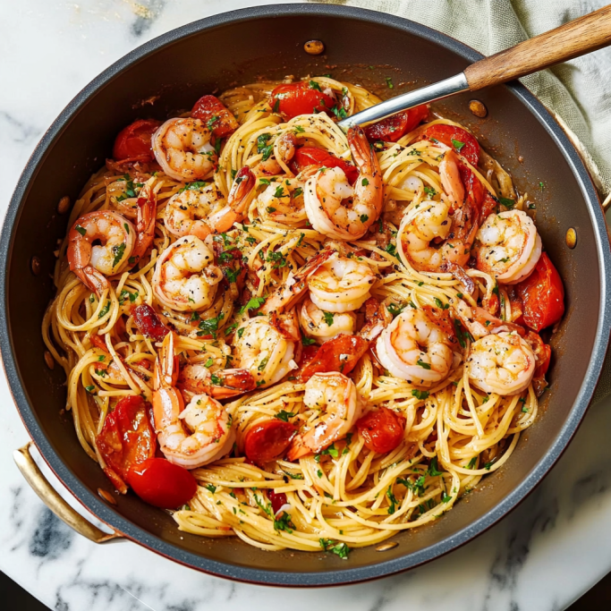 Garlic Butter Shrimp Pasta with Cherry Tomatoes