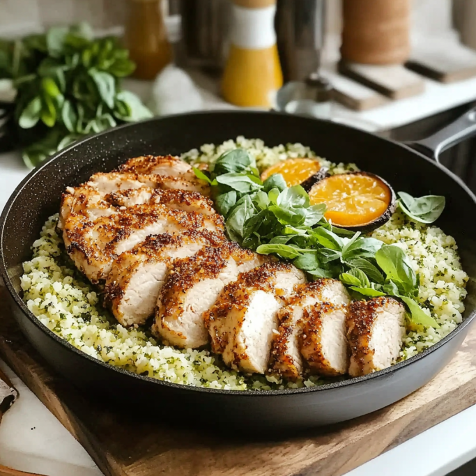 Orange Mustard Chicken with Herbed Cauliflower Rice