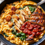 Creamy Tuscan Orzo with Grilled Chicken and Scallops