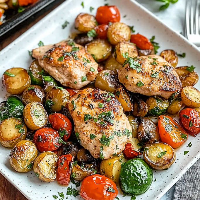 Roasted Chicken Thighs with Baby Potatoes and Vegetables