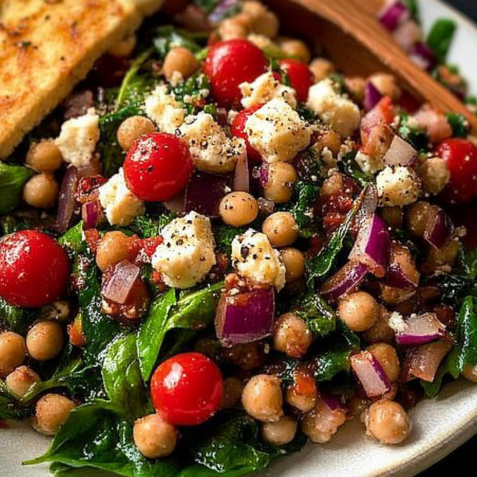 Mediterranean Chickpea Salad with Feta and Spinach