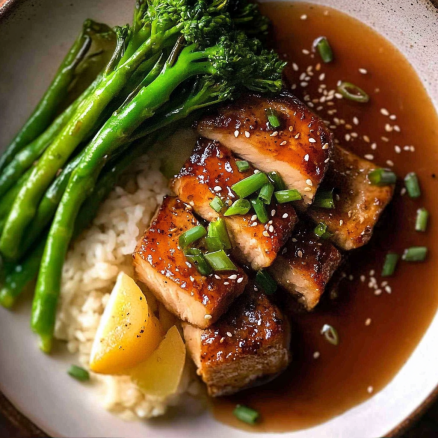 Teriyaki Glazed Salmon with Rice and Broccolini