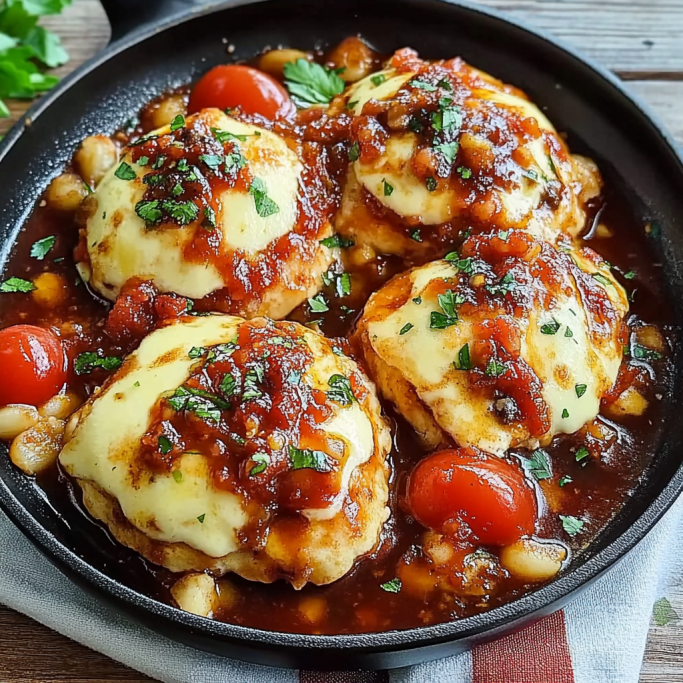 Skillet Chicken with Roasted Tomatoes and Mozzarella