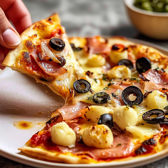 Homemade Ham and Olive Pizza