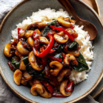 Garlic Mushroom Stir-Fry with Peppers and Rice