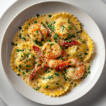 Shrimp and Cheese Ravioli in Garlic Cream Sauce with Fresh Herbs and Cracked Pepper 3 Shrimp and Cheese Ravioli in Garlic Cream Sauce with Fresh Herbs and Cracked Pepper
