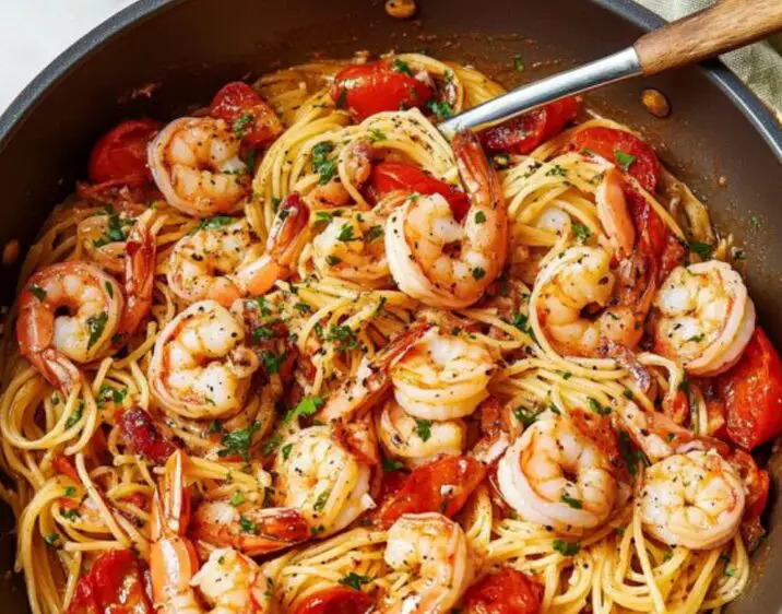 Garlic Butter Shrimp Pasta with Cherry Tomatoes