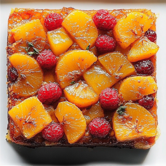Peach Raspberry Upside-Down Cake