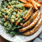 Creamy Kale with Crispy Tofu Crumbles and Roasted Potato Wedges 3 Creamy Kale with Crispy Tofu Crumbles and Roasted Potato Wedges