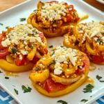 Stuffed Yellow Squash Rounds with Vegetables and Cheese 3 Stuffed Yellow Squash Rounds with Vegetables and Cheese