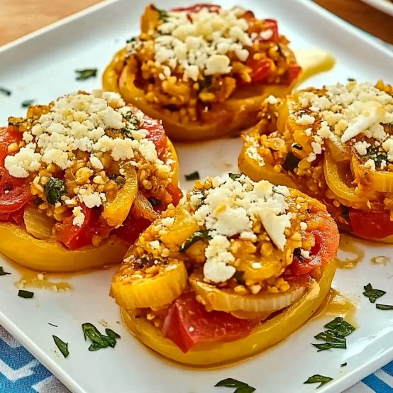 Stuffed Yellow Squash Rounds with Vegetables and Cheese