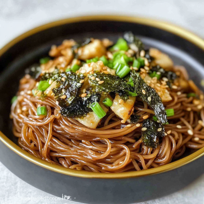 Soy Garlic Soba Noodles with Seaweed and Scallions