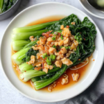 Blanched Bok Choy with Crispy Garlic and Savory Soy Sauce