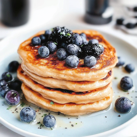 Fluffy Blueberry Pancakes with Maple Syrup