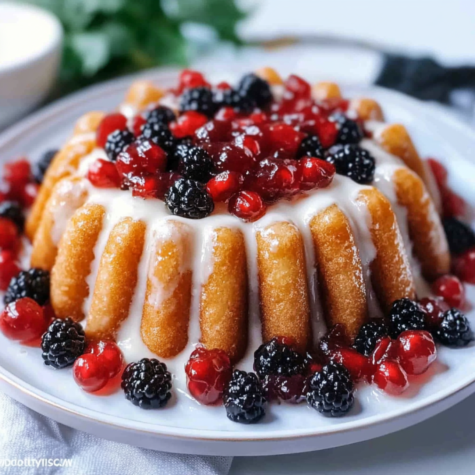 Vanilla Cream Bundt Cake with Berries & Glaze