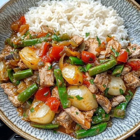 Pork Stir-Fry with Green Beans and Peppers