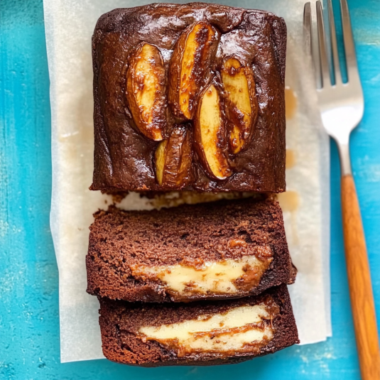 Chocolate Banana Loaf Cake with Cream Cheese Filling