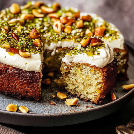 Pistachio and Almond Cake with Cream Cheese Frosting