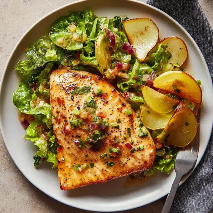 Grilled Swordfish with Salad and Potatoes