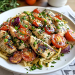 Garlic Butter Chicken with Cherry Tomatoes and Lemon Herb Pasta