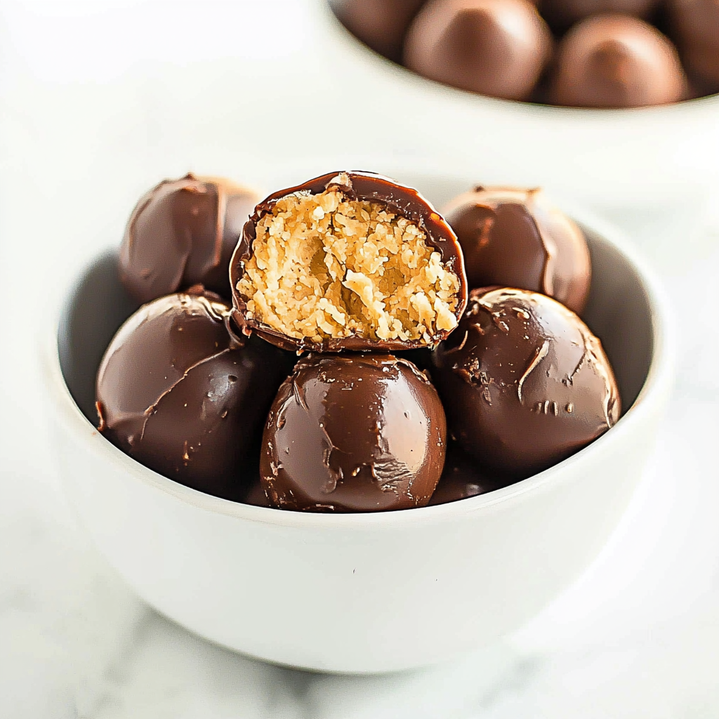 Dark Chocolate Almond Joy Truffles Filled with Toasted Almonds and Coconut