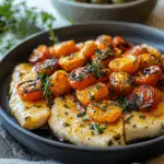 Baked Halloumi with Roasted Cherry Tomatoes and Thyme – A Simple Yet Elegant Mediterranean-Inspired Vegetarian Dish Full of Flavor