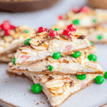 White Chocolate Christmas Bark with Almonds, Peppermint, and Holiday Candies