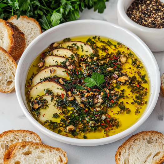 Herb and Garlic Olive Oil Dip with Bread Rounds