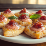 Crispy Cheese Rounds with Strawberry Cream and Tomato Jam