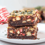 Chocolate Peppermint Macadamia Cookie Bars with a Fudgy Center and Buttery Crunch