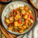 Sticky Garlic Chicken with Peppers and Rice