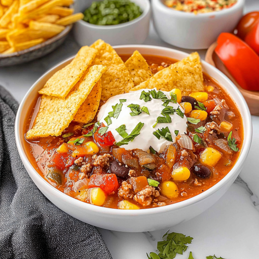 Loaded Taco Soup with Ground Beef and Black Beans