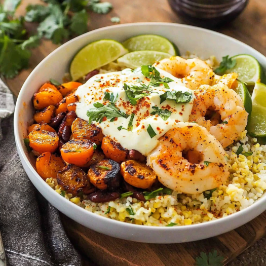 Shrimp and Roasted Veggie Couscous Bowl