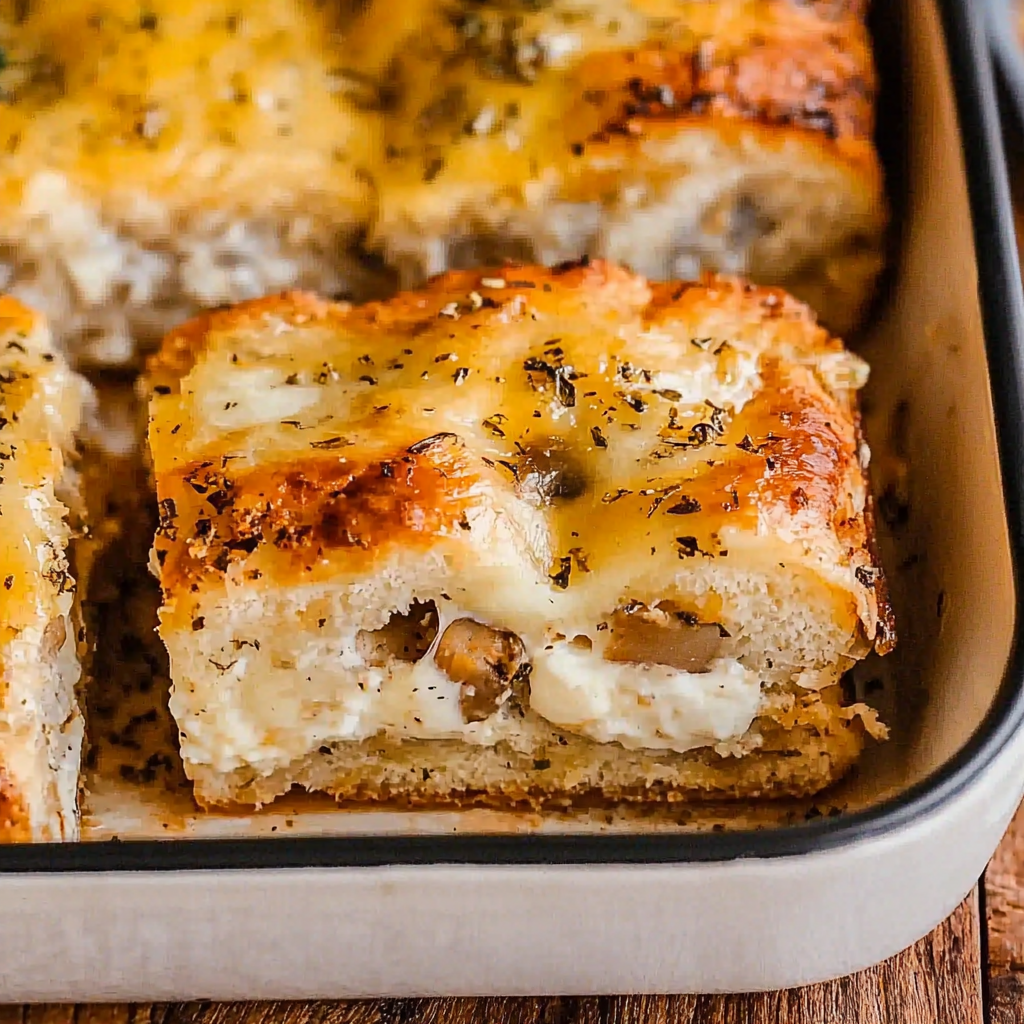 Cheesy Mushroom Stuffed Bread Squares
