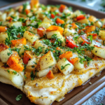 Oven-Roasted White Fish with Herbed Potato and Pepper Topping