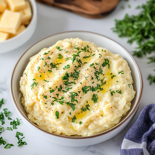 Creamy Parmesan Mashed Potatoes with Butter and Herbs