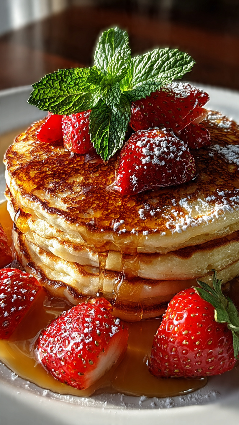 Fluffy Pancakes with Strawberries