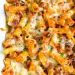 Baked Ziti with Cheese and Hearty Meat Sauce