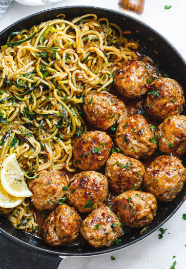 Lemon Herb Chicken Meatballs with Zoodles