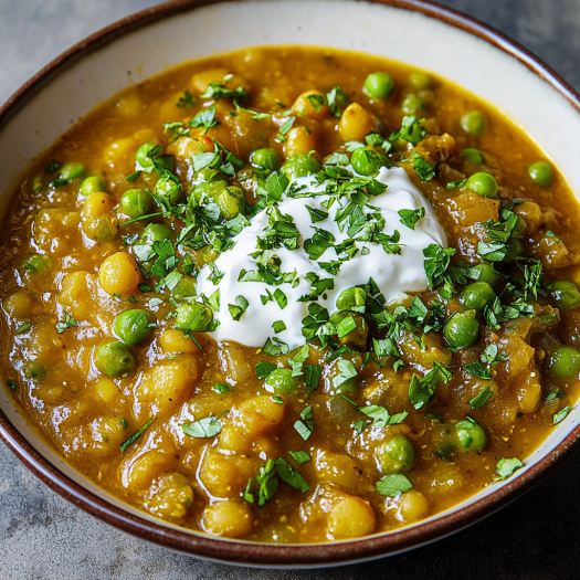 Vegan Potato and Pea Curry with Fresh Herbs