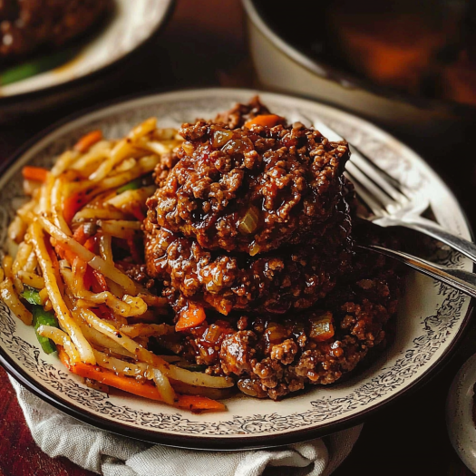 Savory Ground Beef Patties with Sautéed Vegetables
